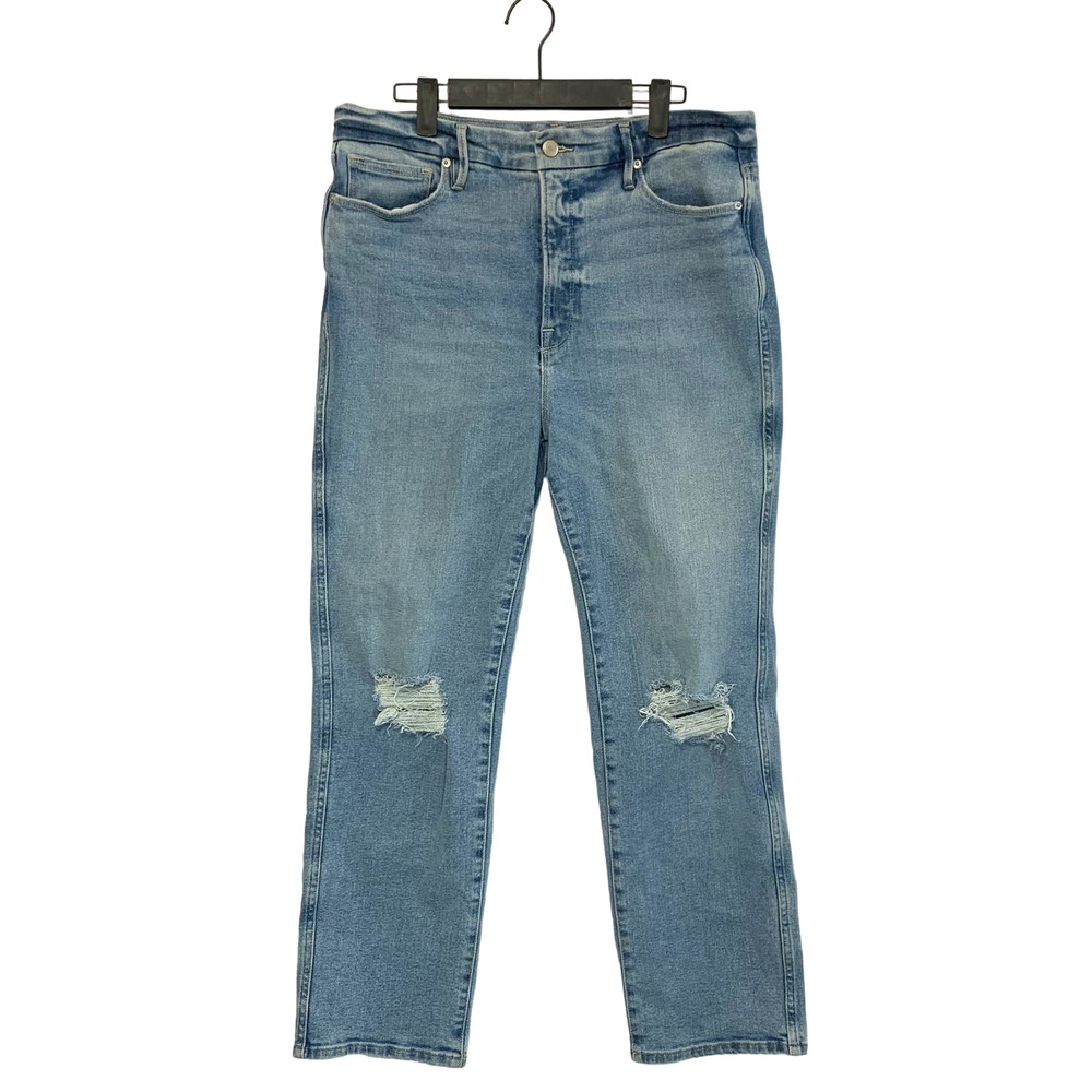 Good American Light Wash Distressed Straight Leg Jeans Women's Sz 10/30 Stretch